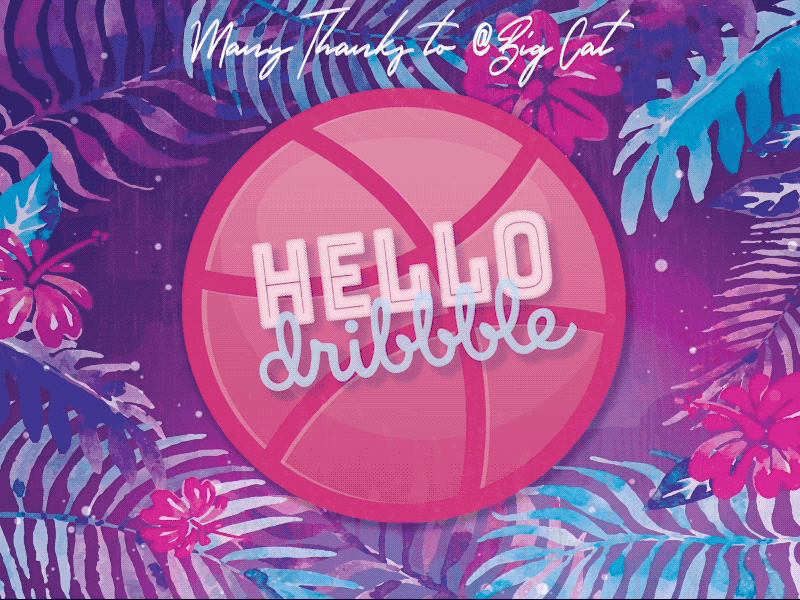 Hello Dribbble! animation debut design dribbble dribbble ball dribbble debut gif gif art illustration pink purple typography