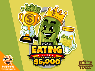 Pickle Eating Contest cartoon character illustration logo mascot pickle rockdoodle vector