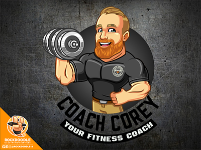 Coach Corey caricature cartoon character fitness illustration logo mascot rockdoodle vector
