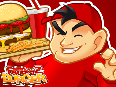 Fatboyz boyz burger character design fast fat food mascot restaurant rockdoodle vector web