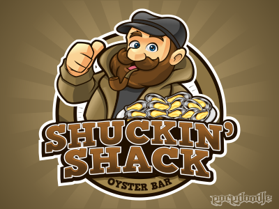 Shuckin Shack bar cartoon character design logo mascot oyster rockdoodle shack shuckin vector web
