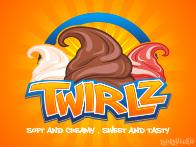 Twirlz Logo banner cartoon character design logo mascot menu rockdoodle twirlz vector web