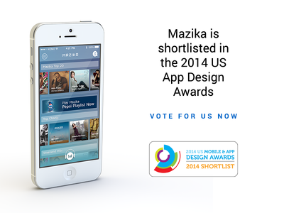 Mazika is shortlisted in the 2014 US App Design Awards app design awards blue mazika music vote