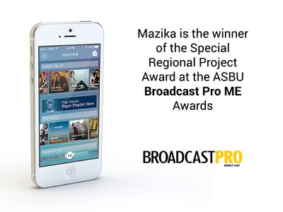 Mazika at the ASBU Broadcast Pro ME Awards. app design award blue music