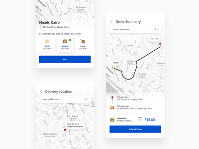 Deli Delivery Experience app blue clean courier delivery delivery app delivery service delivery status home locaiton logistics map minimal navigation order simple tracker tracking uber ui