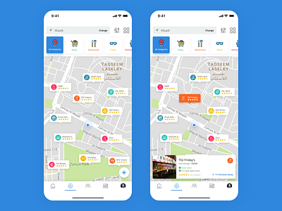 Blabber Explore, Map View app blue category clean concept explore filter find map map view minimal navigation pins simple ui