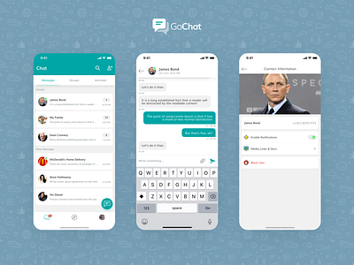 GoChat Messenger, Instant Messaging App (Messages and Profile) app chat clean concept conversation message messages messenger minimal simple texting ui ux whatsapp