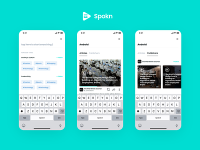 Spokn - Audio Narrated Articles Search and Explore app articles audio audio player clean content explore minimal music search search results simple tabs ui ux