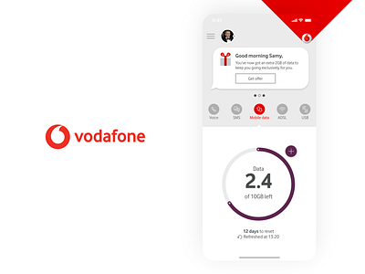 My Vodafone App Home Screen Experiment Wireframe Design app concept consumption dial experiment home screen landing message personalisation simple tabs usage vodafone