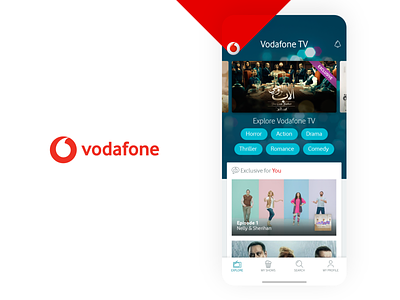Vodafone TV Online Video Streaming App Concept Design app carousel clean concept content design explore film minimal movie series steaming stream tabs tags tv tv app video vodafone