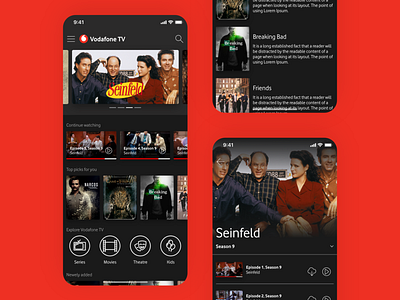 Vodafone TV Online Video Streaming App Concept Design 2nd Round clean concept content content design details download explore film minimal movie navigation online play search streaming structure tv tv app ui vodaofne