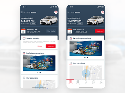 My Toyota App Experience Design (Car Service & Maintenance) app car clean concept dashboard dashboard ui home location maintenance minimal navigation offers promotions service simple toyota ui
