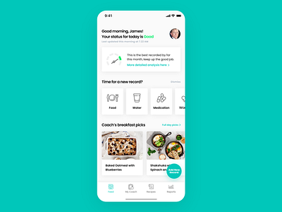 Gut & Health Tracking and Nutrition App, Home Screen Design