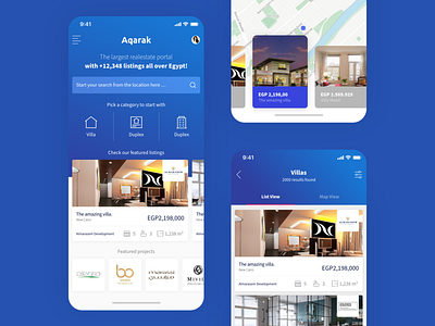 Aqarak PropTech Real-estate Listing App Home Screen Design