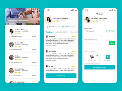 CDoc Health Tech App List, Doctor Details and Payment Screens cards category credit card details doctor doctor app health tech healthcare information list payment payment app payment form payment method payments reviews telemedicine