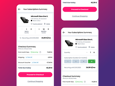 Payment Summary Screen Options for Electronics Rental Website card check out checkout commerce e commerce e shop ecommerce ecommerce design list pay payment product quantity recurring rent rental rental app rentals renting summary
