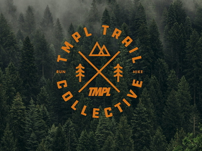 TMPL Trail Collective badge badge brand design draw drawing explore graphic design hiker icon identity illustrate illustration logo mountain mountains runner trail trail running trails