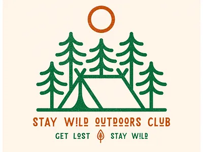 Stay Wild Outdoors Club V2 adventure badge brand camping design draw drawing forest graphic design hiking icon identity illustrate illustration logo mountains nature outdoors tent trees