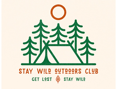 Stay Wild Outdoors Club V2 adventure badge brand camping design draw drawing forest graphic design hiking icon identity illustrate illustration logo mountains nature outdoors tent trees