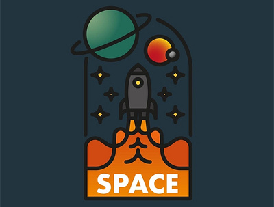Space badge badge brand design draw drawing graphic design identity illustrate illustration logo planets rocket space stars