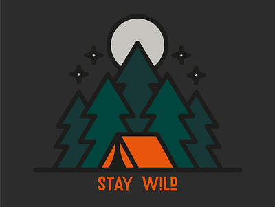 Stay Wild badge brand camping design draw drawing forest graphic design icon identity illustrate illustration logo mountains outdoors trees