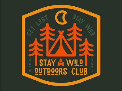 Stay Wild Outdoors Club badge adventure badge brand camping design draw drawing explore forest graphic design hike icon identity illustrate illustration logo outdoors trees