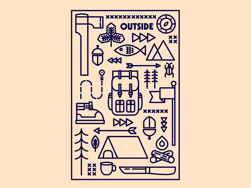 Outside ⛰ mountains camp fire wild camping camping explore walking hiking outdoors outside drawing draw icon illustrate illustration identity brand badge design graphic design logo