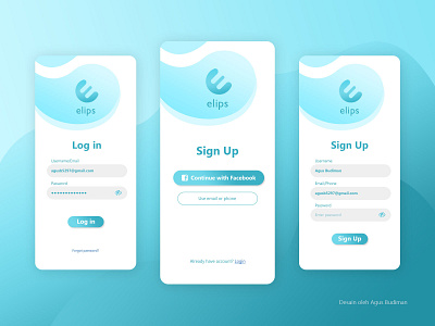 UI Mobile Design, Login and SignUp Application Elips