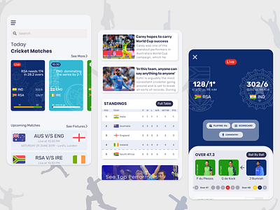 Cricket Score App adobexd app cricket india interaction mobile app mobile uiux south africa sport ui ux