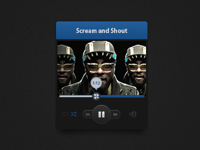 Dark Music Widget blue button dark icon interface music slider ui user ux widget