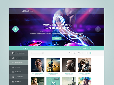 Music Template blue clean concept flat green modern music simple template theme transparent white