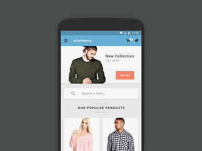 eCommerce Concept - 12 App Screen android app blue clean concept ecommerce free psd material design orange retina simple