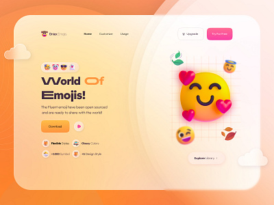 Oniex Emojis Hero - Light 🥰 3d dark design figma glass hero illustration landing light trend ui uiux web website