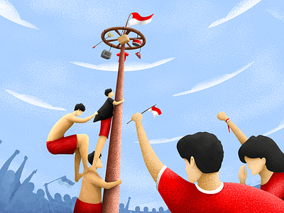 Panjat Pinang - Indonesia's 76th Independence brush celebrate character collaboration competitive crowded design digital painting event graphic design illustration independence indonesia noise perspective photoshop red special event team work