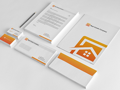 Real Estate Corporate Identity business card corporate identity home houses letter head orange professional real estate stationary