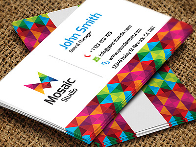 Mosaic Studio Business Card brand branding business cards cards colorful company corporate fun identity logo logo design logo type m modern mosaic pixels stationary studio