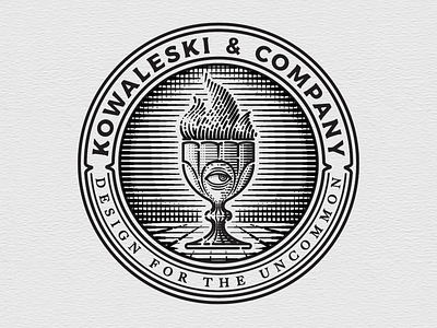 Kowaleski & Co. Logo badge branding design engraving goblet icon illustration logo typography