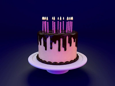 Virtual Birthday 3d animation c4d cake candles cinema4d confetti dark gold icing illustration motion render