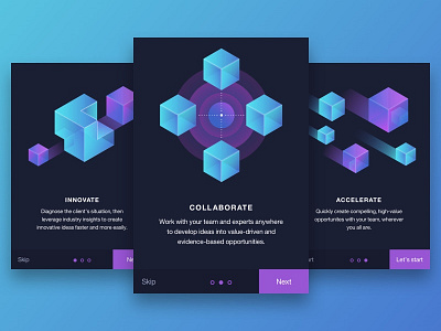 On boarding screens abstract app cubes gradients illustration mobile onboarding ui