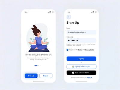 Sign Up Page for Meditation App animation app branding design dribbble illustration login logo meditate meditation mobile motion graphics relax sign in sign up sketch ui ux web