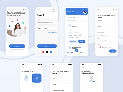 Freelancer Work ~ Mobile Application career design dribbble flat freelance illustration job login logo mobile mobile app product design sign up sketch typography ui ux web web design work