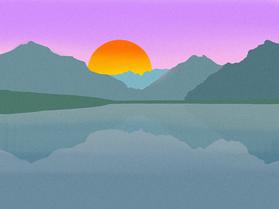 Minimalist Sunset Over Mountain Lake (With Noise) colors graphic illustration lake minimalist mountains photoshop sun sunset vector design