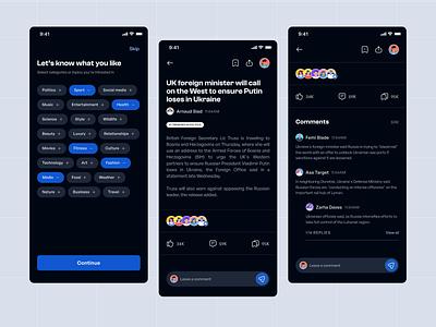 News Blog app — Blog post app design blog blog app dailyui dark dark theme darkmode figma ui ui design uiux