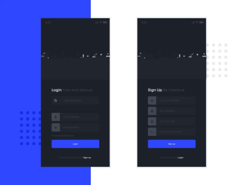 Login and Sign up Screen android animation app branding clean design icon illustration ios lettering login logo mobile mobile app motion photoshop signup vector web website