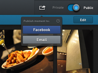 Publish moment menu toolbar ui web app
