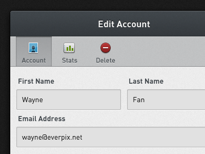 Account Panel icons toolbar ui web app