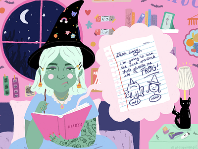 ghosted! art artist bedroom character cute design diary fun funny girly illo illustration illustrator pink witch witchy