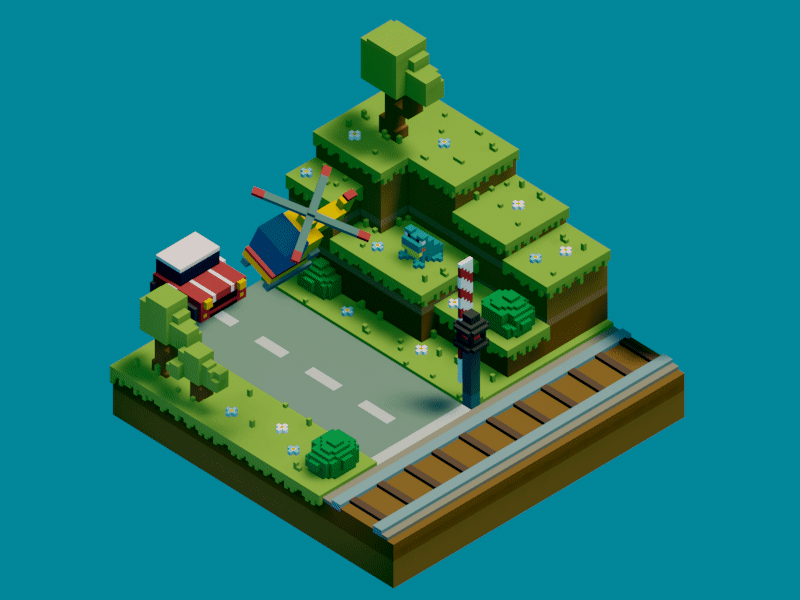 Road 3d animation b3d blender car isometric magicavoxel simple voxel