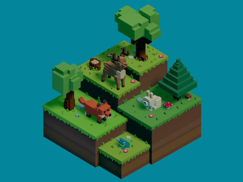Forest 3d animals animation blender cube isometric magicavoxel simple voxel