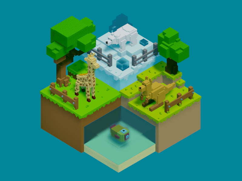 Zoo 3d animals animation b3d blender isometric magicavoxel simple voxel